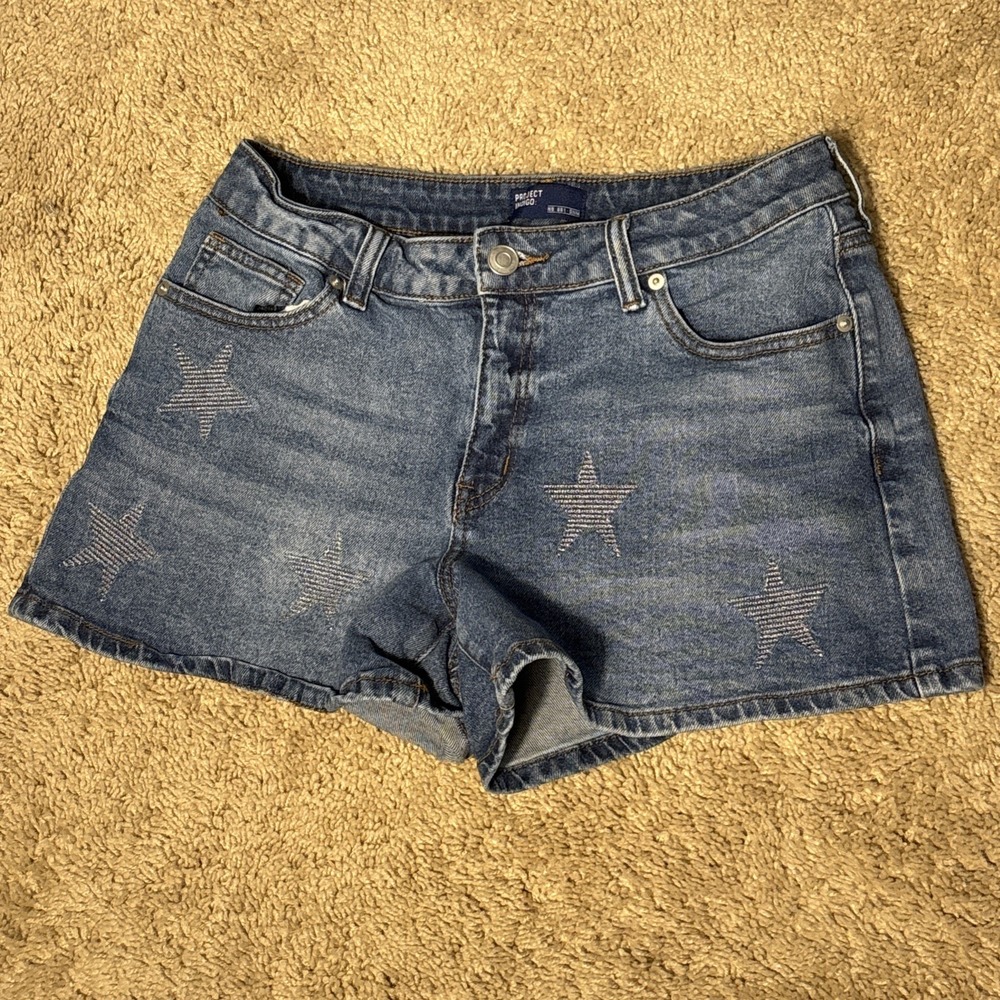 Project Indigo Star Print Denim Denim Shorts Pockets Size 13/28 Medium Rise